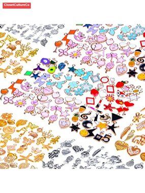 150PCS Bracelet Charms Silver Gold Plated Enamel Pendants Jewelry Making Kit